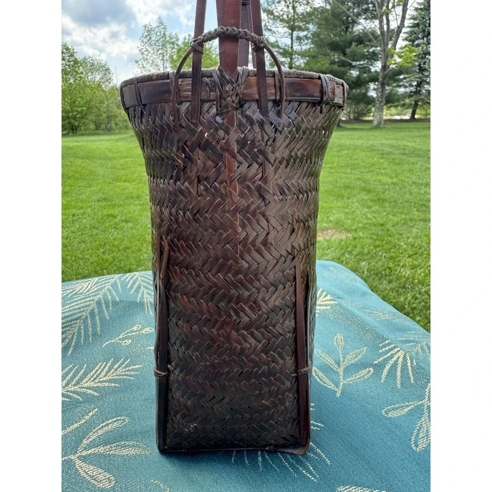 Japanese Ikebana Vase Large Bamboo Basket Showa Tall Woven Flower VTG